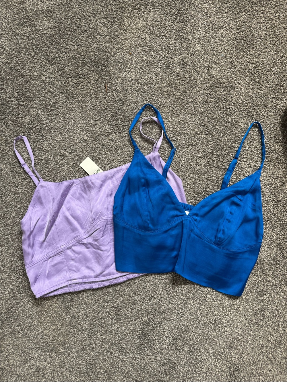 aerie Satin Bralette Duo in Blue and Lavender